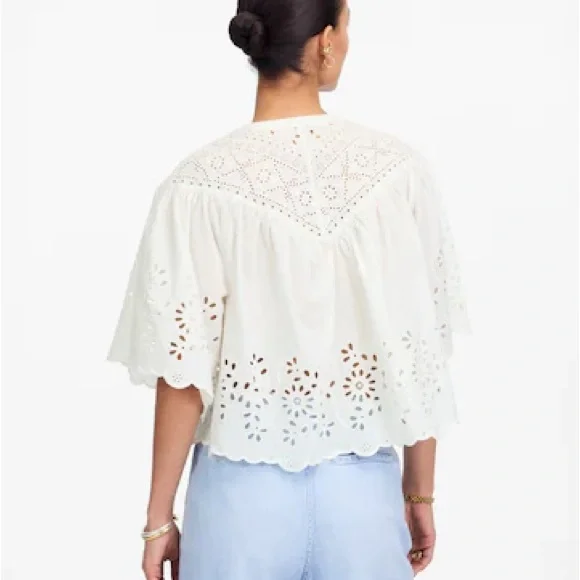 MADEWELL Embroidered Shirred Henley Lace Top Size Medium - Picture 3 of 4